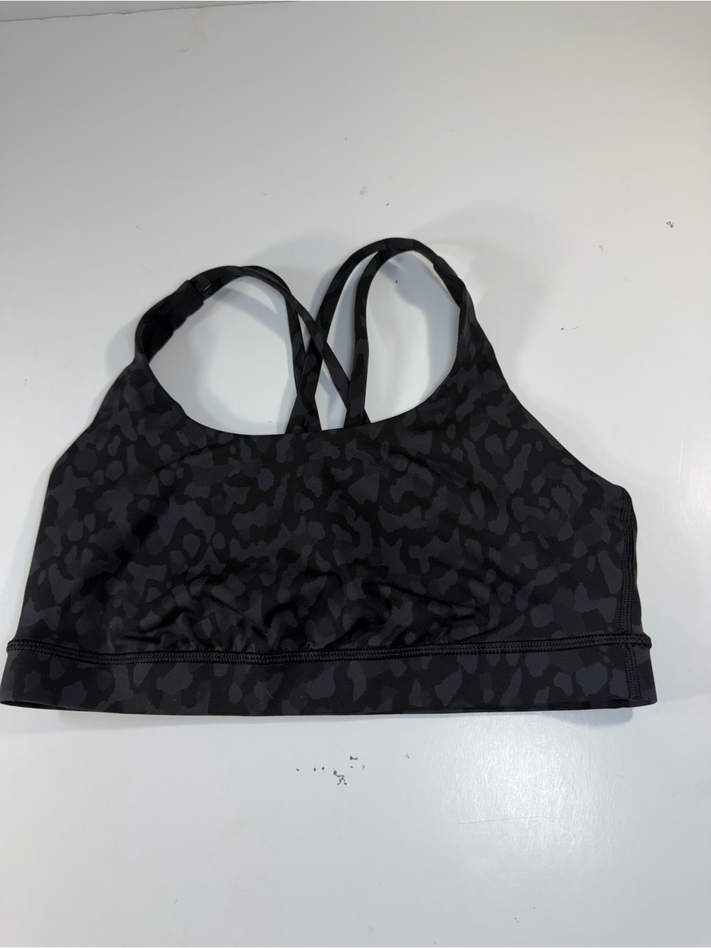 Lululemon Strappy Back Camo Sports Bra Black Gray No Size Tag EST. 4-6